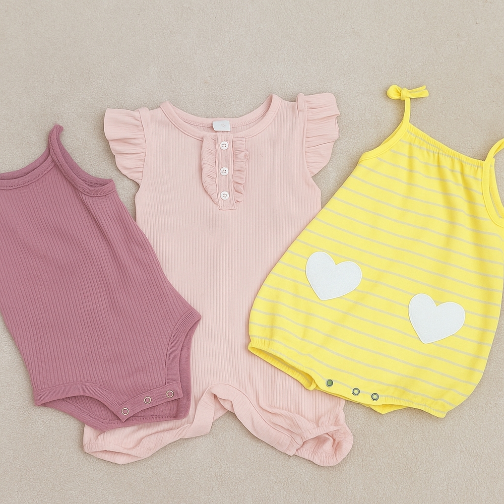 Set of Three Baby Rompers in Pink,Purple, and Yellow(18-24)